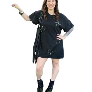 NWT BaeVely Western Studded Star Black Mineral Wash T-shirt Dress Size Medium